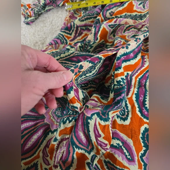 Tyler Boe Womens Dress Size Small Silk Purple And Orange Paisley Puff Sleeves - Picture 16 of 16